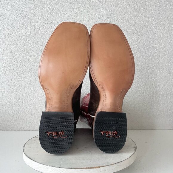 Rod Patrick Mens Cowboy Boots 14.5D Brown Mocha Bison Leather Square Toe Red Top - Picture 9 of 13